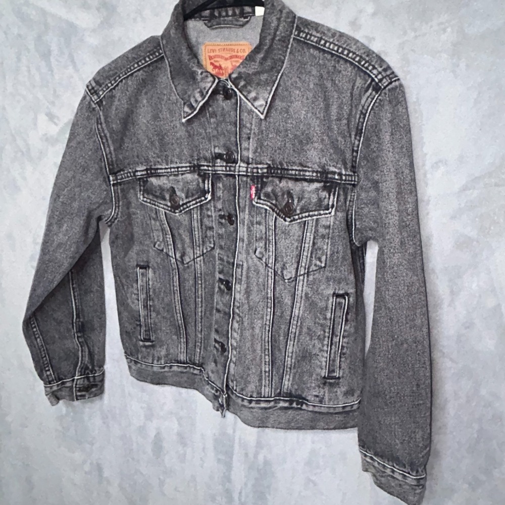Levis Womens Washed Black Denim Trucker Jacket Size S Cotton
